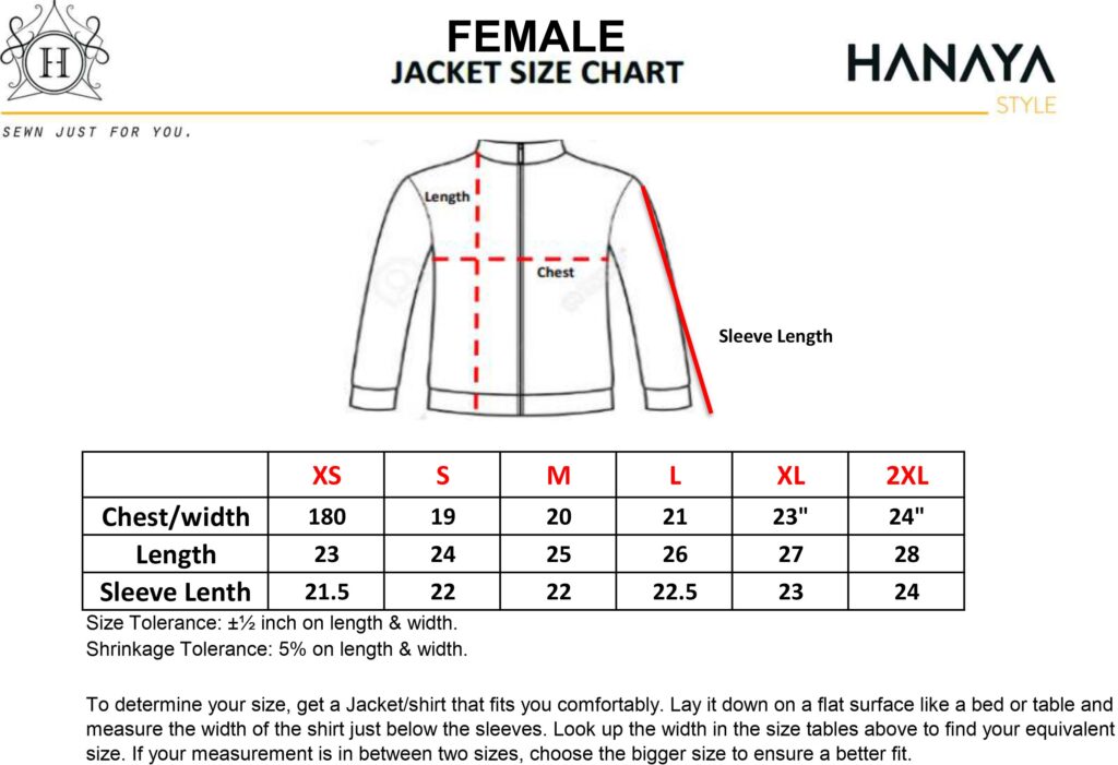 Female Jacket Size Chart