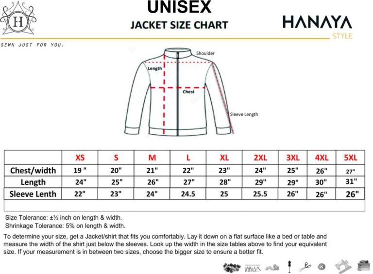 Jacket Size Chart Unisex