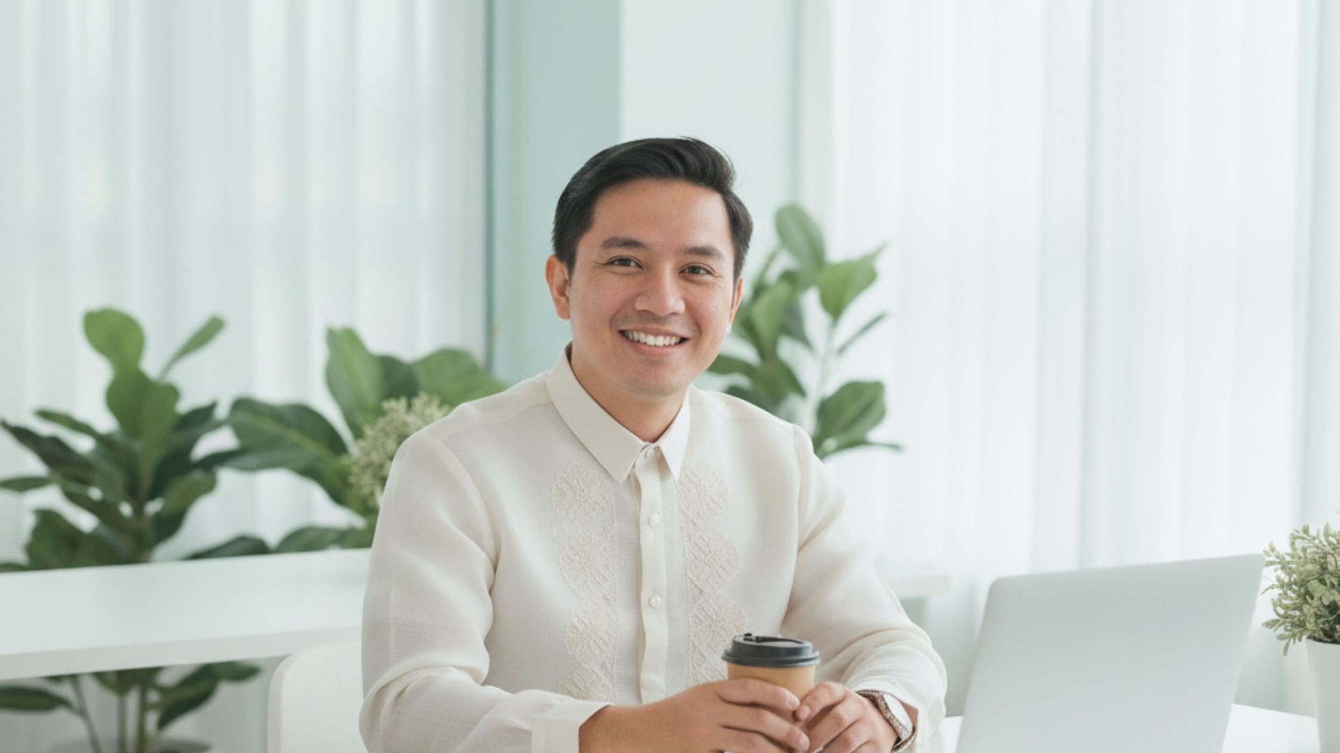 Filipino man on barong to the office